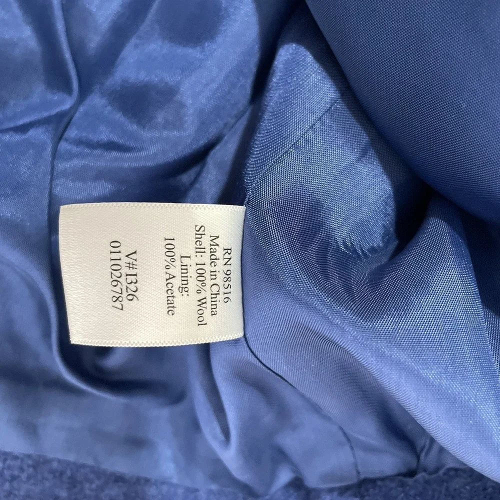 Coldwater Creek Blue Wool Blend Boiled Jacket with Multicolor Trim